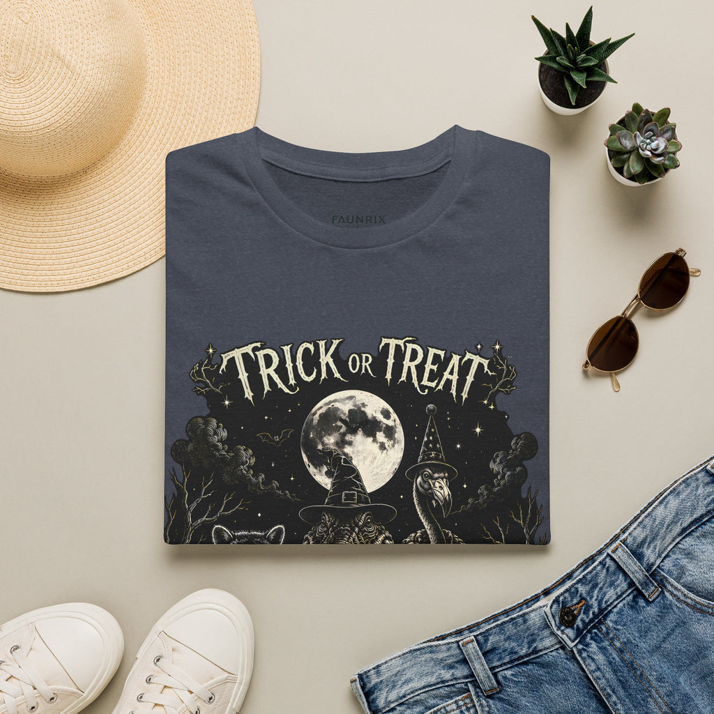 Halloween 'Trick or Treat' T-Shirt — Spooky Moon & Creatures Graphic
