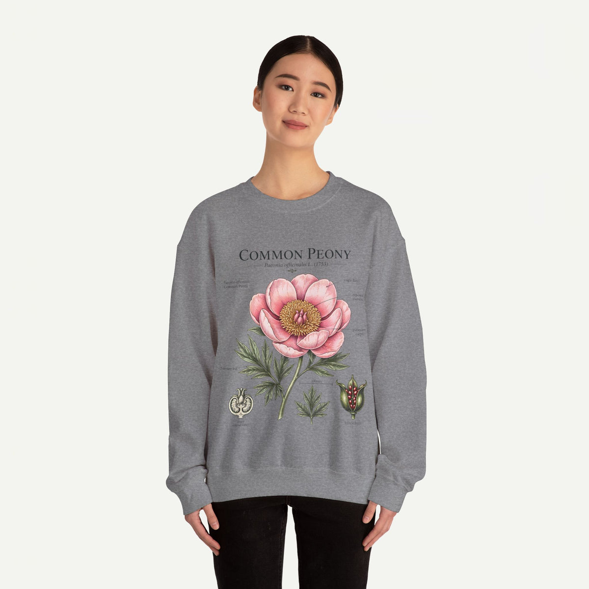 Peony Botanical Sweatshirt — "Common Peony" Floral Crewneck