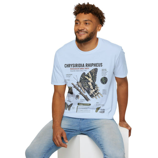 Moth Anatomy Tee — Chrysiridia Rhipheus Madagascar Sunset Moth Scientific Print