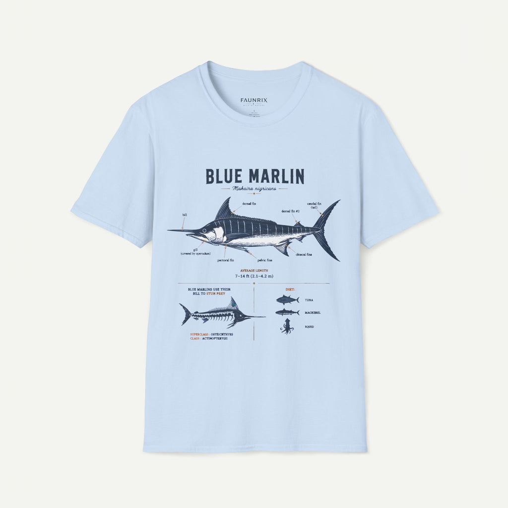 Blue Marlin Anatomy T-Shirt — Vintage Marine Fish Illustration Tee