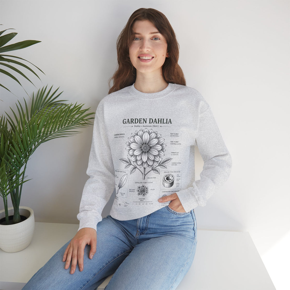 Dahlia Botanical Sweatshirt — Garden Dahlia Floral Diagram Crewneck