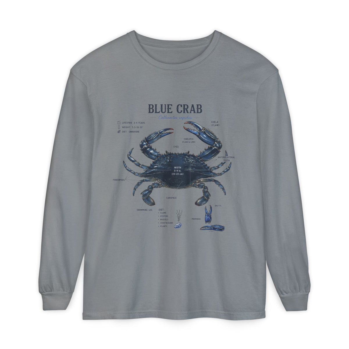 Blue Crab Anatomy Long Sleeve Tee