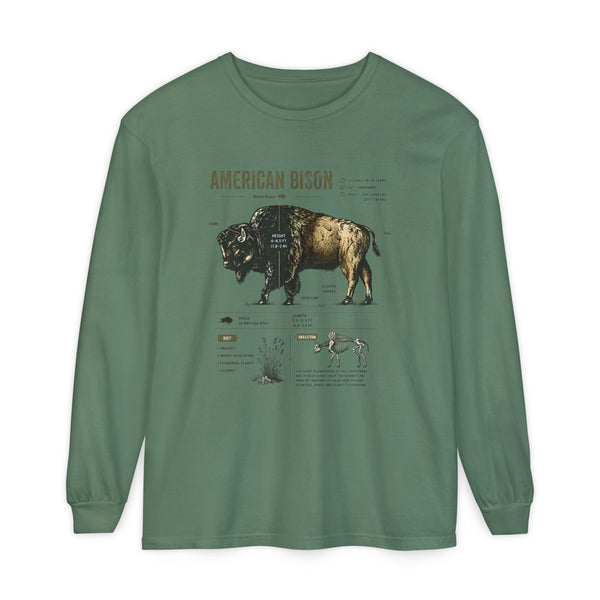 American Bison Anatomy Long Sleeve Tee — Vintage Wildlife Diagram Shirt