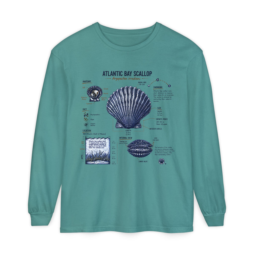 Atlantic Bay Scallop Shell Long Sleeve Tee - Scientific Shell Diagram