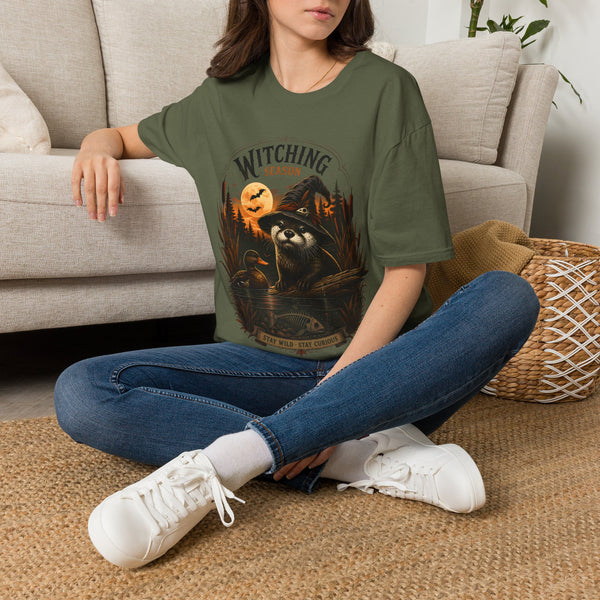 Witching Season T-Shirt — Halloween Witch Raccoon Graphic Tee