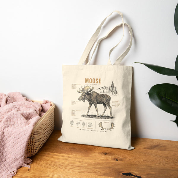 Moose Anatomy Canvas Tote Bag — Vintage Wildlife Illustration Eco Shopper