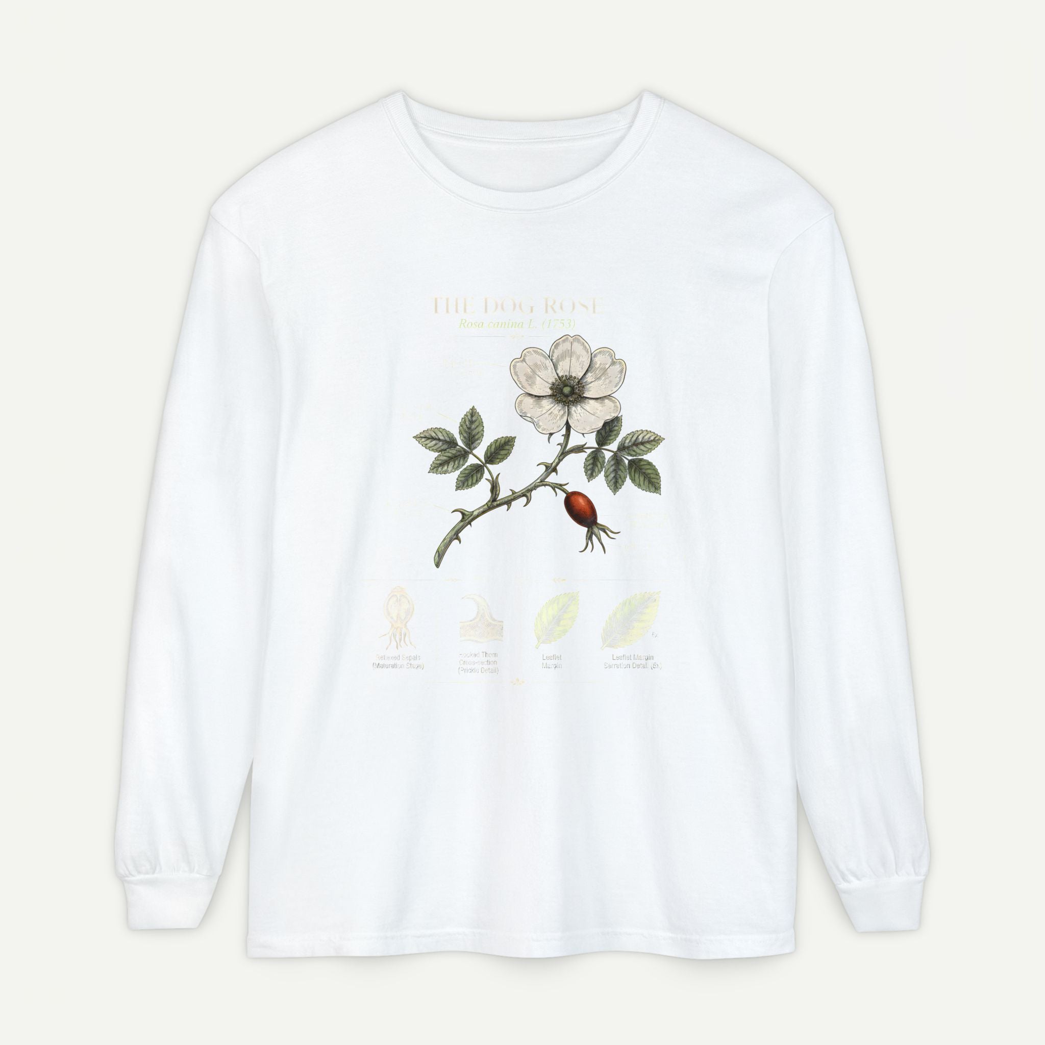 Vintage Botanical Long Sleeve Tee — Wild Rose Illustration Secondary image