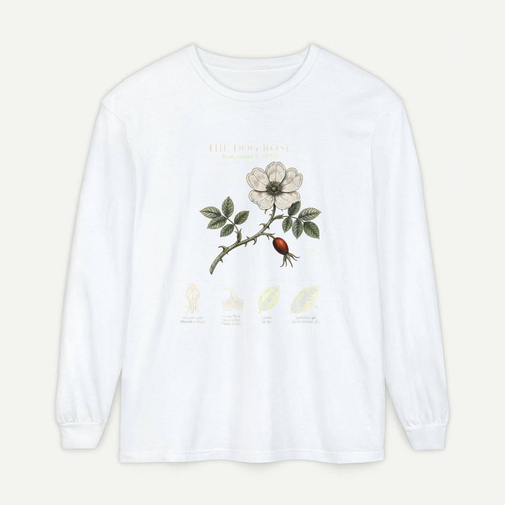 Vintage Botanical Long Sleeve Tee — Wild Rose Illustration