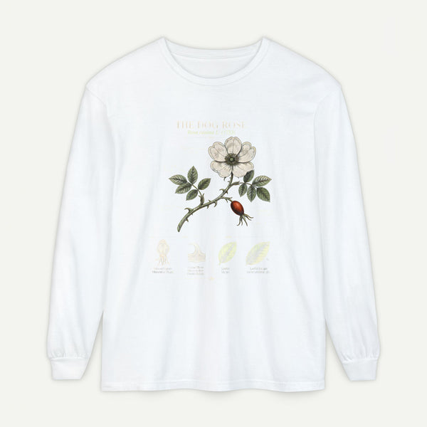 Vintage Botanical Long Sleeve Tee — Wild Rose Illustration