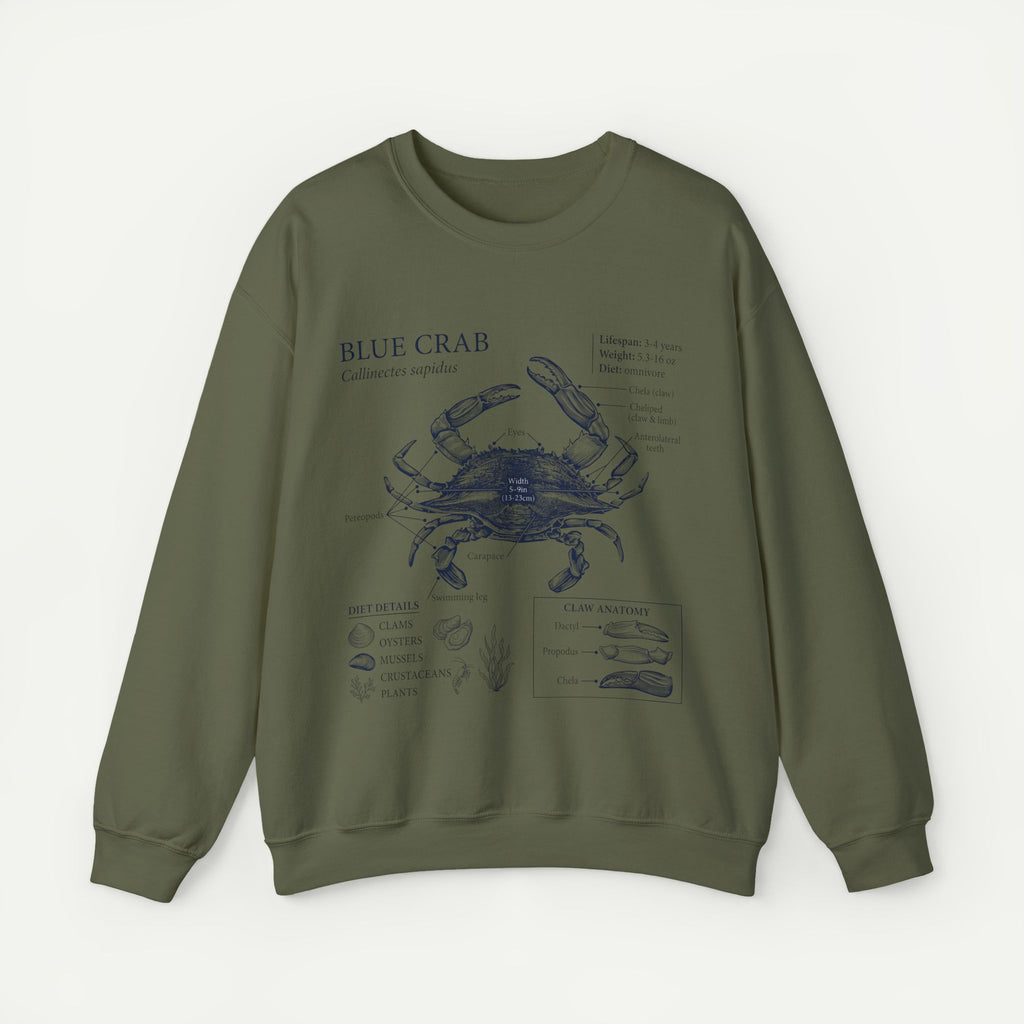 Blue Crab Anatomy Crewneck Sweatshirt – Marine Biology Graphic Pullover