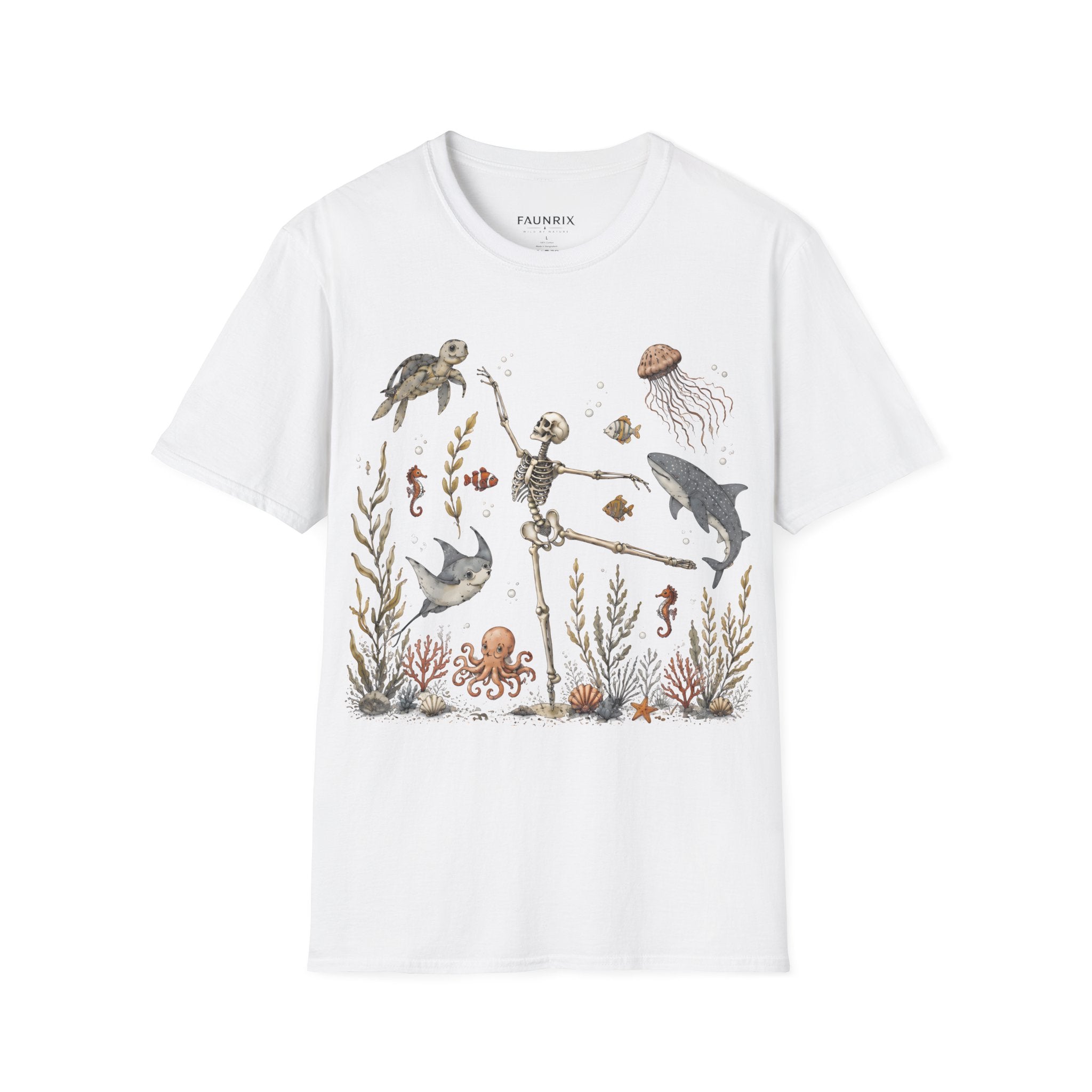 Skeleton & Sea Creatures T-Shirt — Whimsical Underwater Ocean Art Tee Secondary image