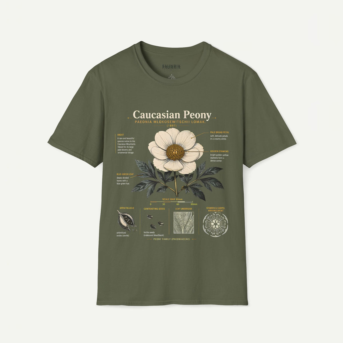 Caucasian Peony Botanical Anatomy T-Shirt — Vintage Floral Illustration Tee