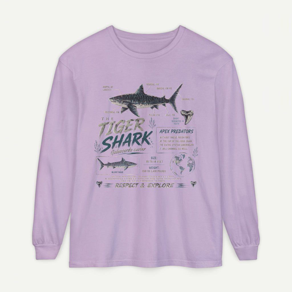 Tiger Shark Graphic Long Sleeve Tee — 'Tiger Shark' Educational Ocean Shirt