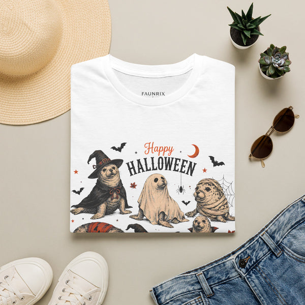 Halloween Seal Crewneck T-Shirt — Happy Halloween Cute Spooky Seal Pals