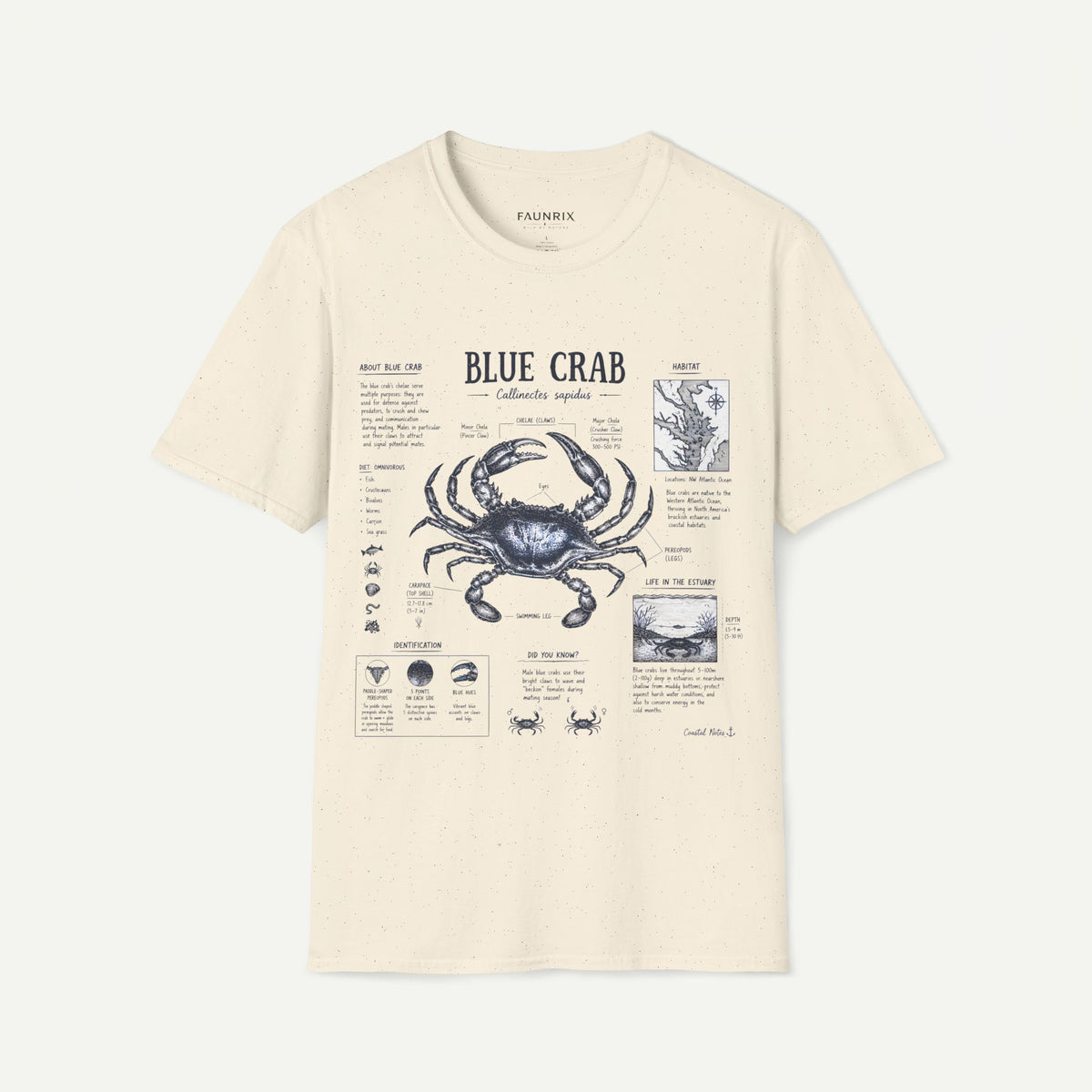Blue Crab Anatomy T-Shirt — Nautical Vintage Marine Illustration Tee