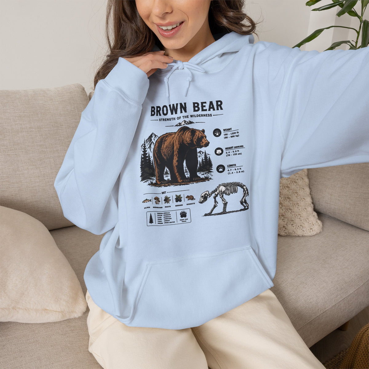 Brown Bear Anatomy Hoodie — Vintage Wildlife Graphic Sweatshirt