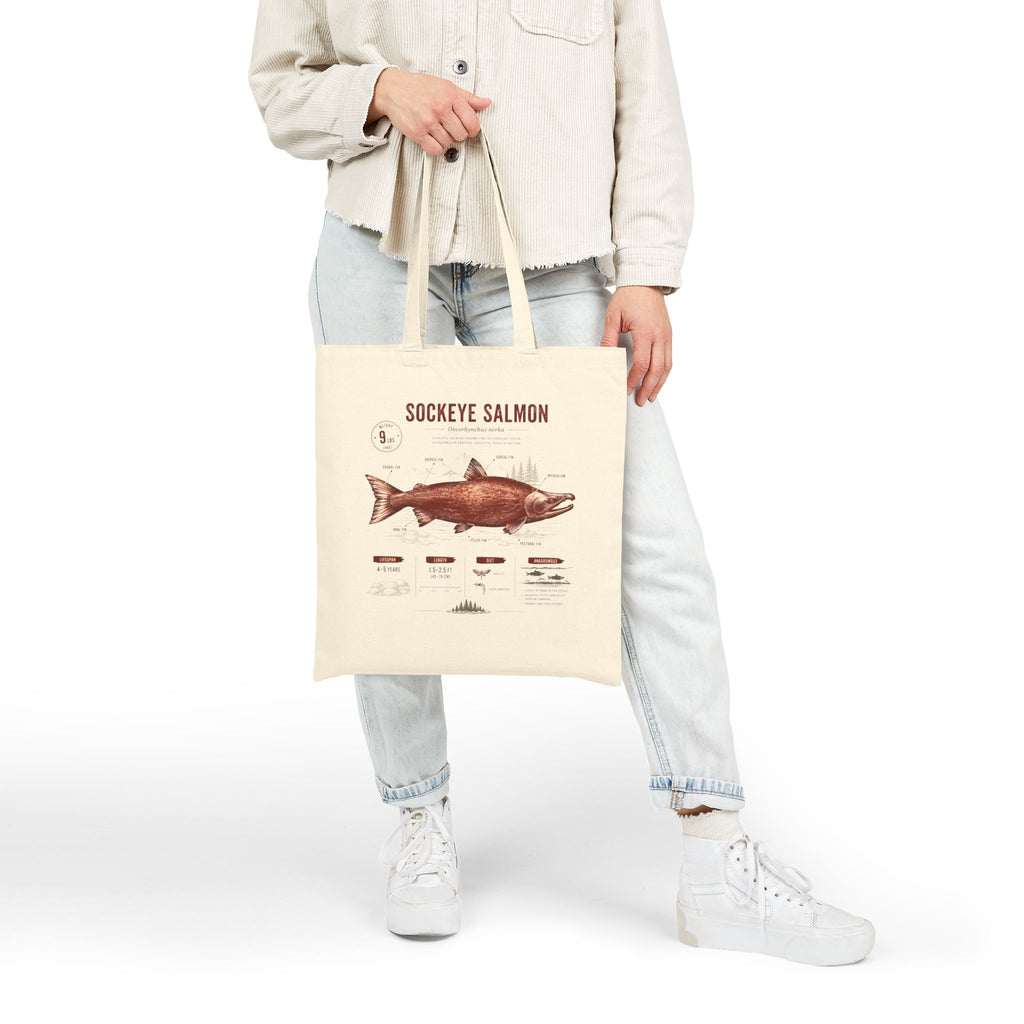 Sockeye Salmon Anatomy Canvas Tote Bag — Vintage Fish Illustration Eco Grocery Shopper