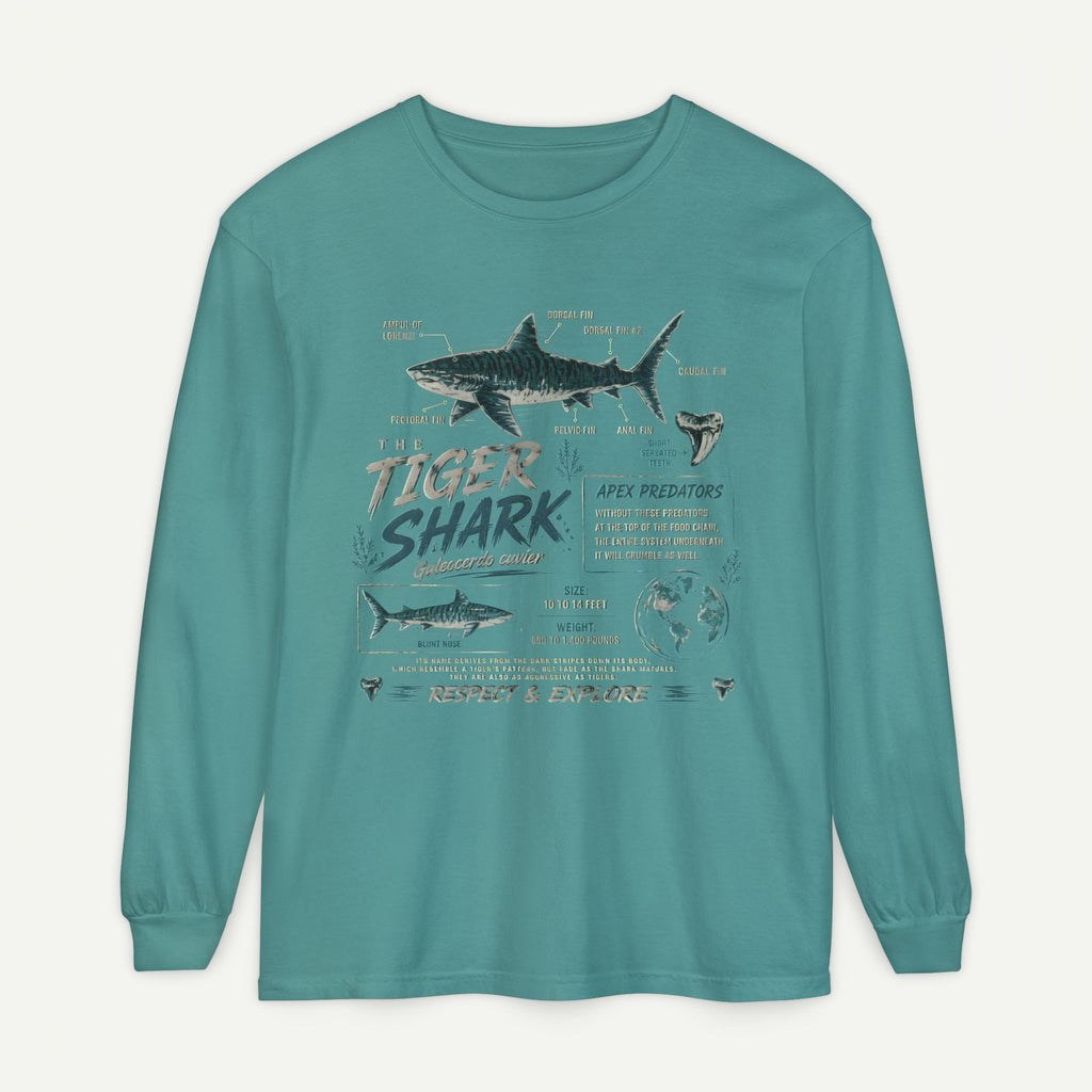 Tiger Shark Graphic Long Sleeve Tee — 'Tiger Shark' Educational Ocean Shirt
