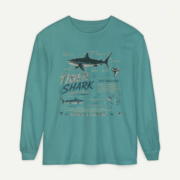 Tiger Shark Graphic Long Sleeve Tee — 'Tiger Shark' Educational Ocean Shirt