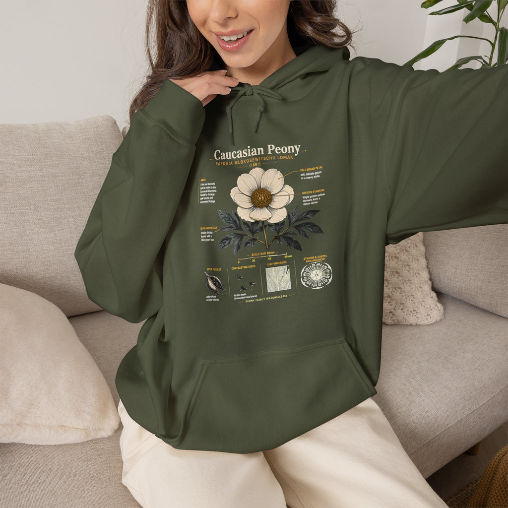 Magnolia Botany Hoodie — 'Caucasian Peony' Floral Diagram Hooded Sweatshirt