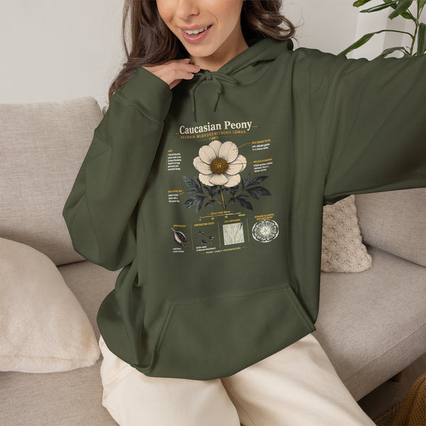 Magnolia Botany Hoodie — 'Caucasian Peony' Floral Diagram Hooded Sweatshirt