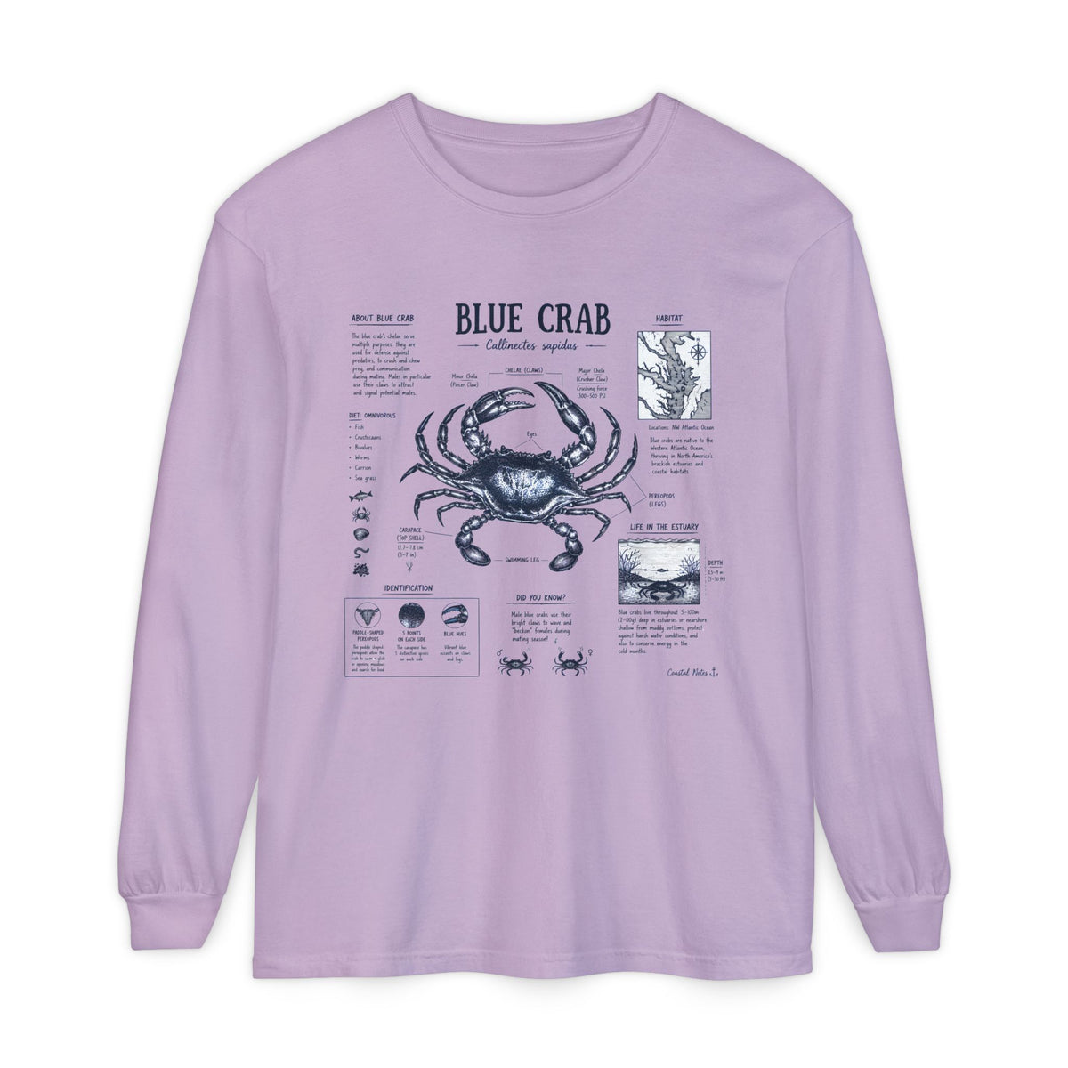 Blue Crab Anatomy Long Sleeve T-Shirt