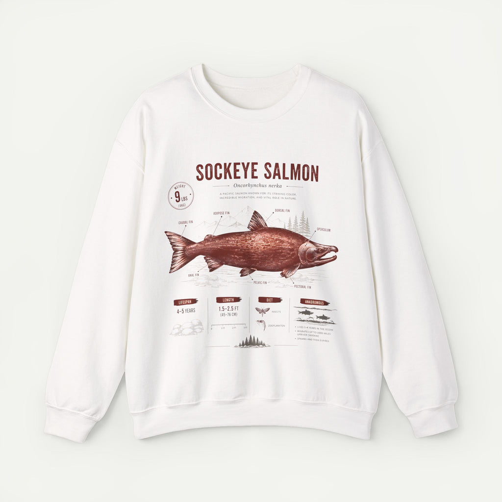 Sockeye Salmon Anatomy Sweatshirt — Vintage Fish Illustration Tee for Anglers & Nature Lovers