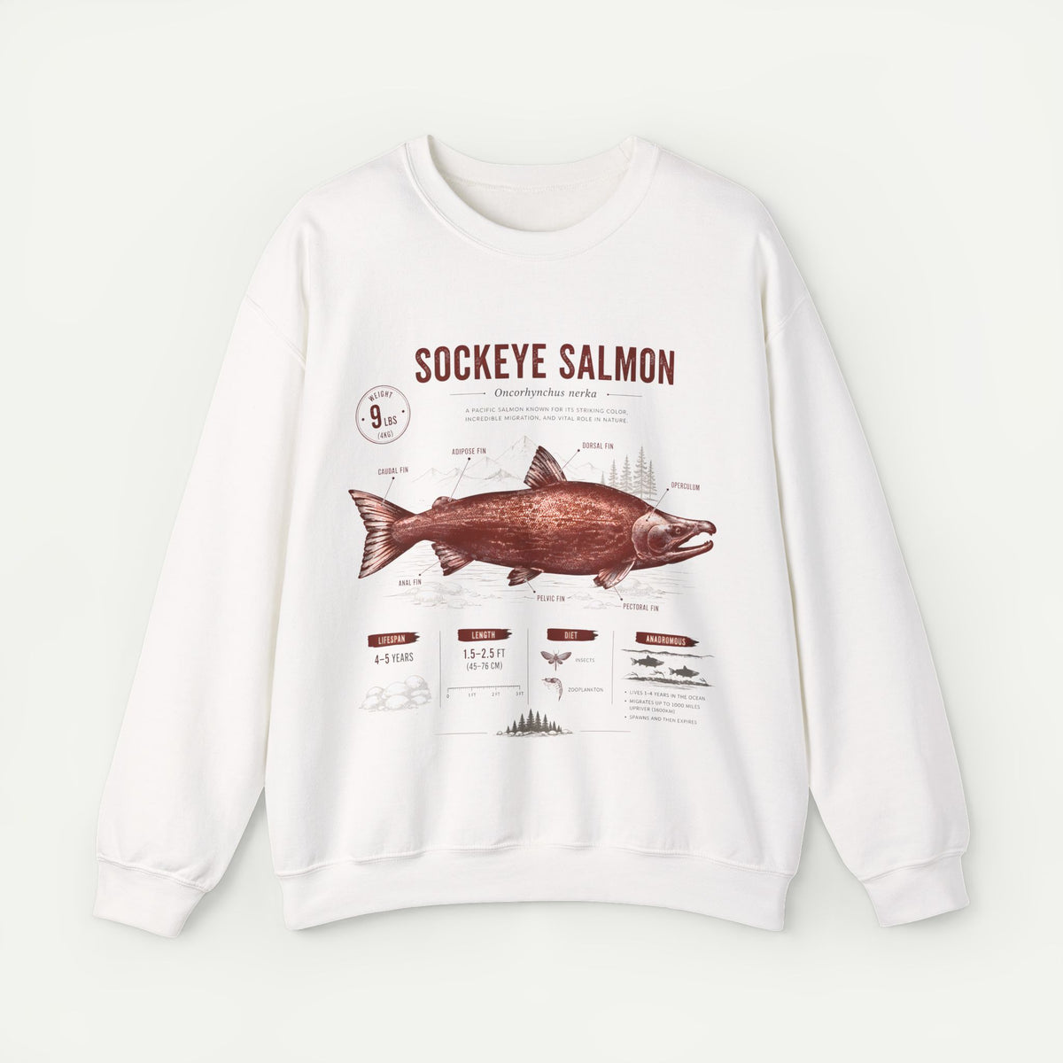 Sockeye Salmon Anatomy Sweatshirt — Vintage Fish Illustration Tee for Anglers & Nature Lovers