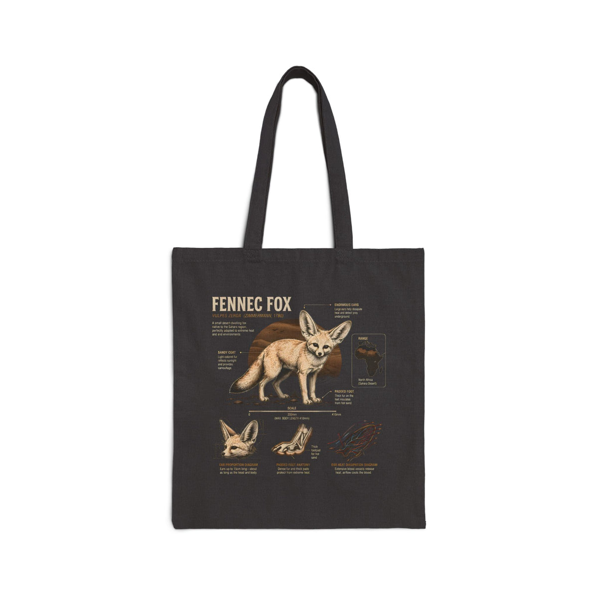 Fennec Fox Anatomy Cotton Tote Bag – Illustrated Desert Wildlife Shopper Main image