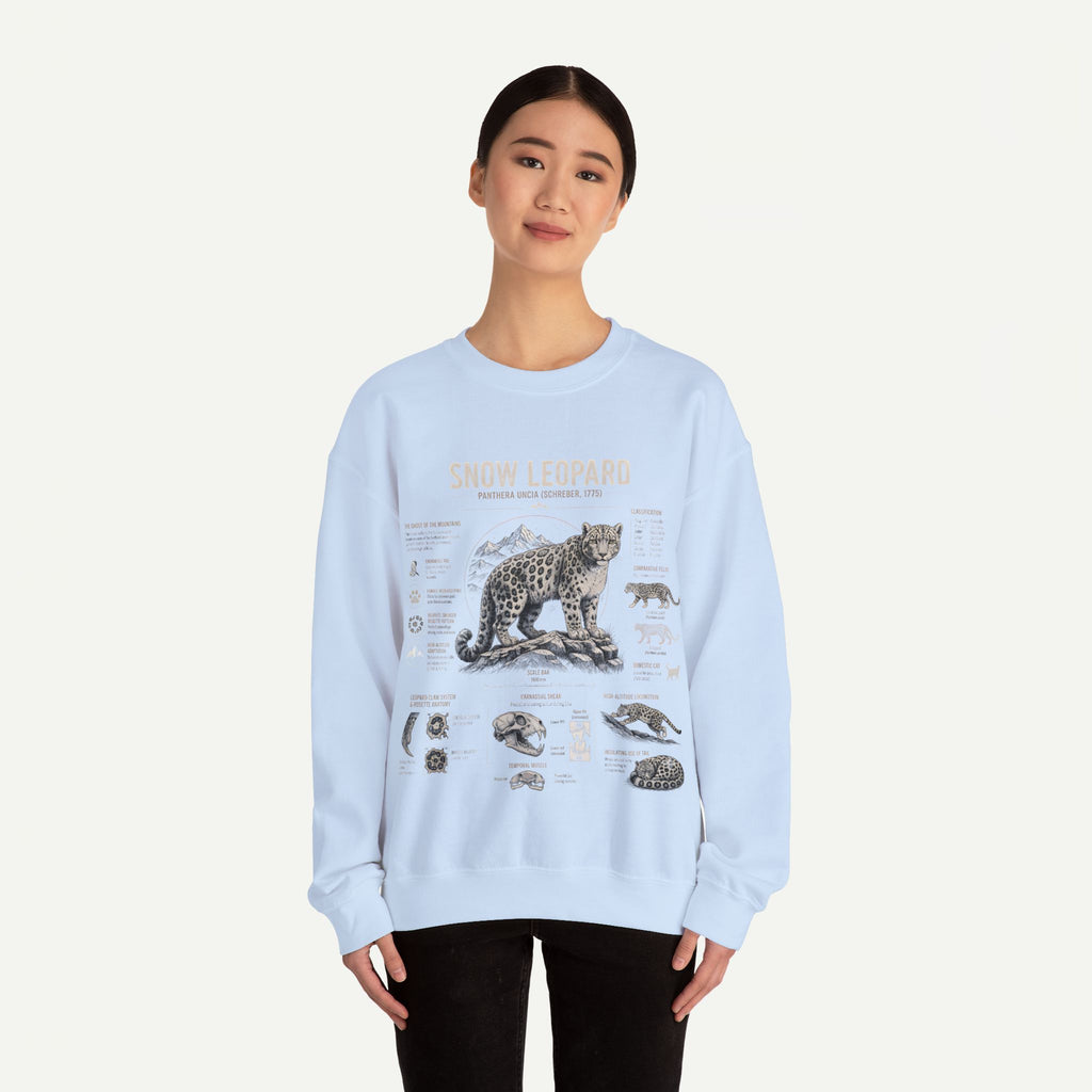 Snow Leopard Anatomy Sweatshirt — Vintage Wildlife Diagram Crewneck