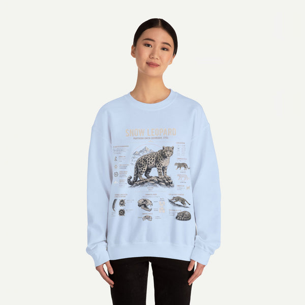 Snow Leopard Anatomy Sweatshirt — Vintage Wildlife Diagram Crewneck