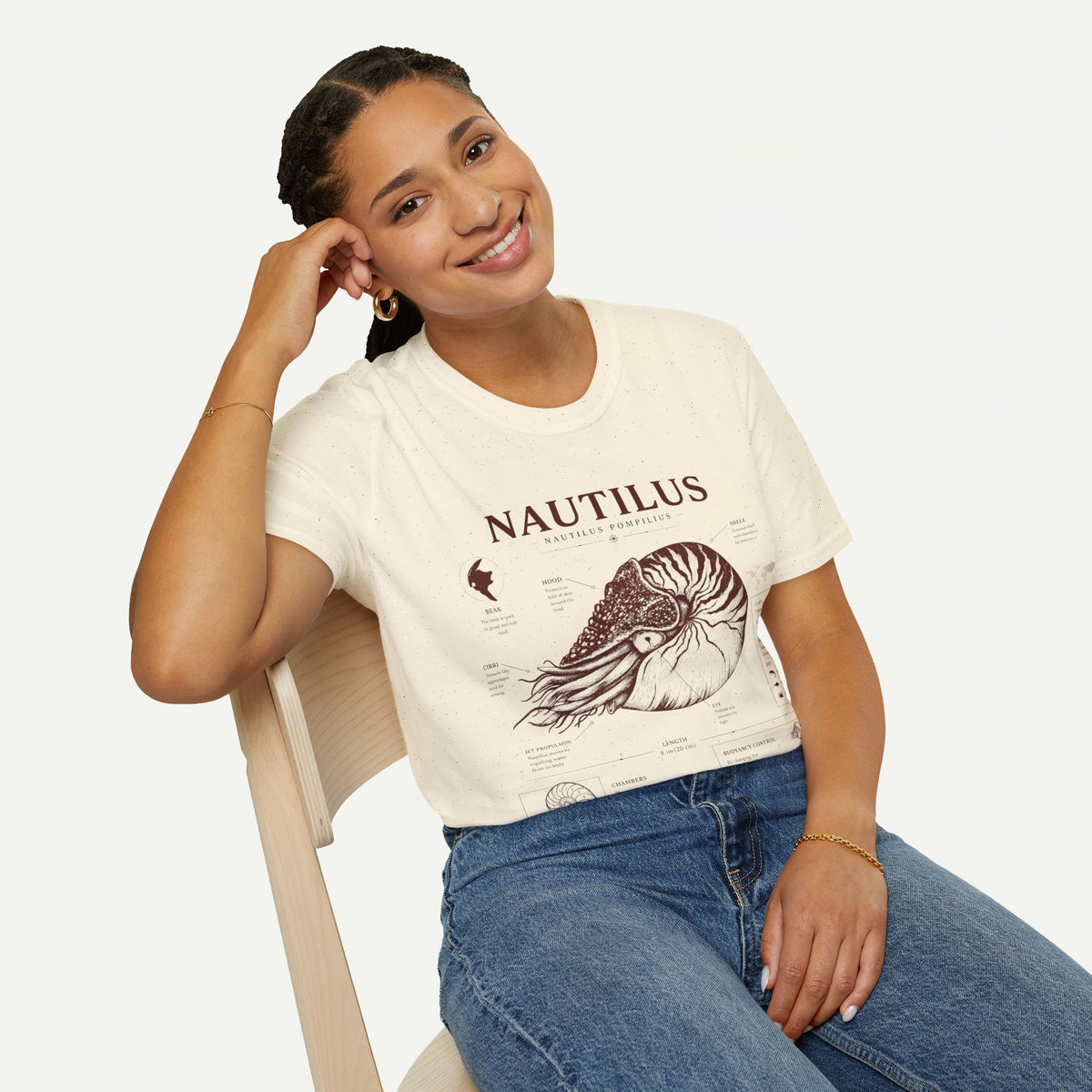 Nautilus Shell  Anatomy Graphic T-Shirt — Vintage Marine Biology Illustration