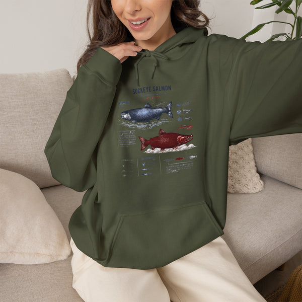 Salmon Species Hoodie — Sockeye & Chinook Fish Identification Graphic Hoodie