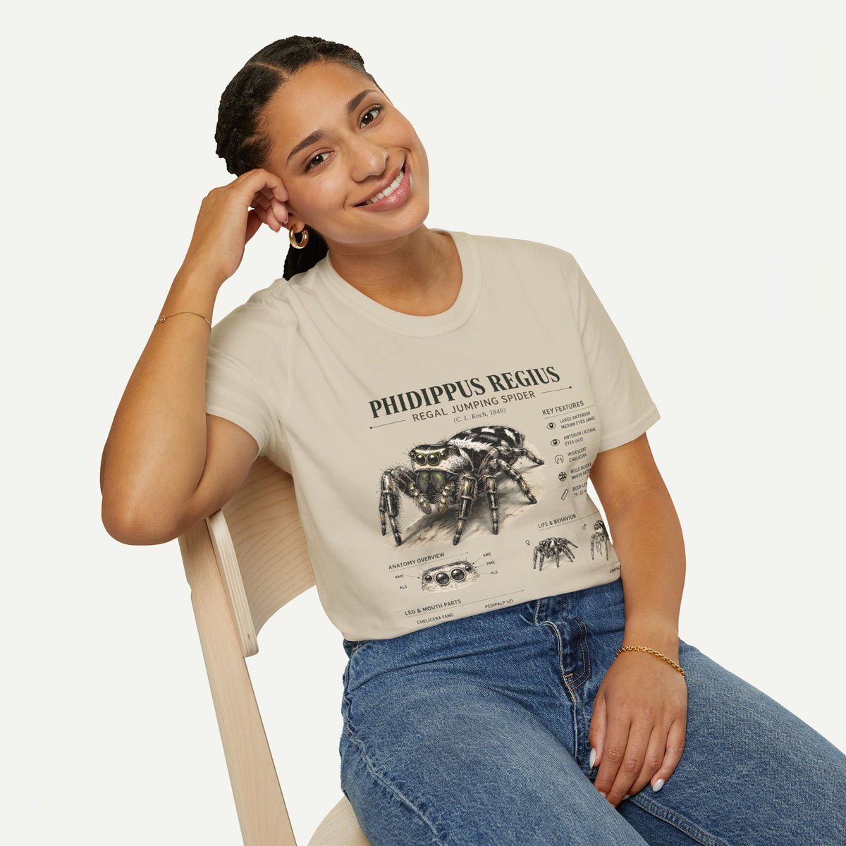 Phidippus Regius Jumping Spider Anatomy T-Shirt — Educational Arachnid Tee