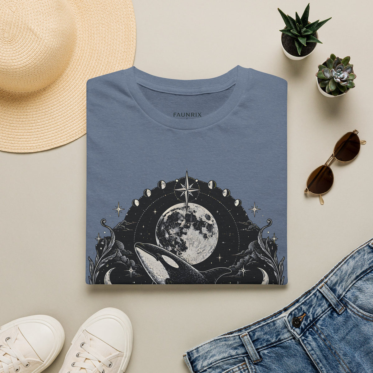 Orca Moon T-Shirt — Whale & Full Moon Illustration Tee