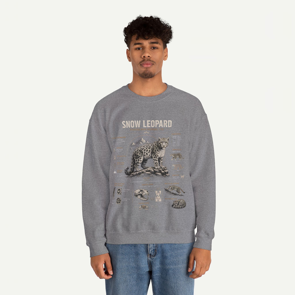 Snow Leopard Anatomy Sweatshirt — Vintage Wildlife Diagram Crewneck