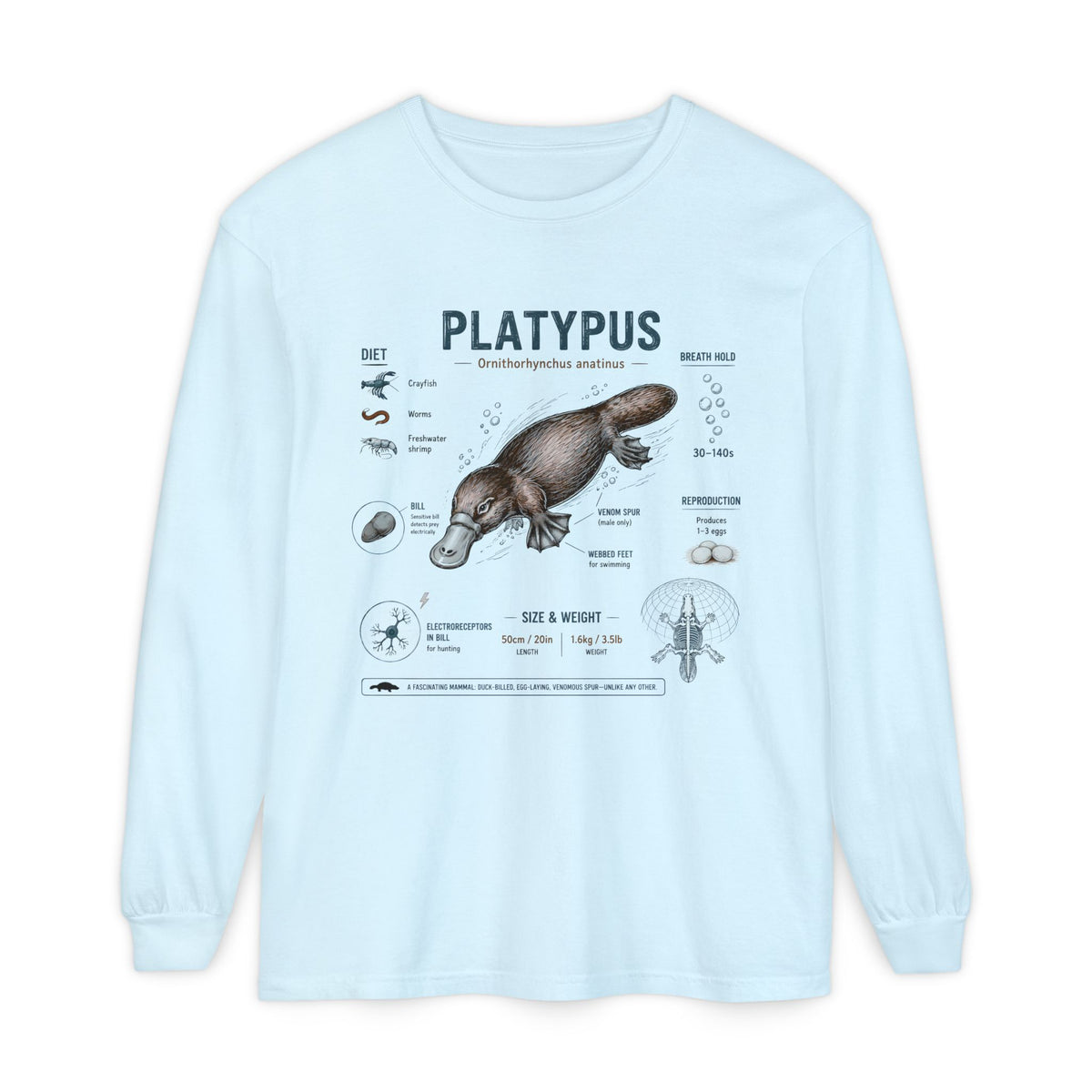 Platypus Anatomy Long Sleeve Tee — Illustrated Scientific Graphic