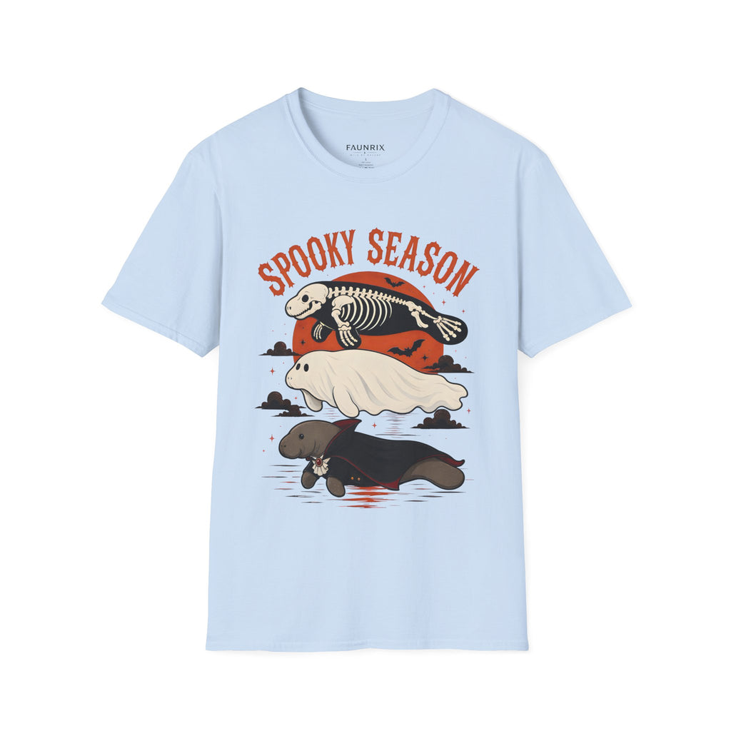 Spooky Season T-Shirt – Retro Skeleton Manatee Halloween Tee