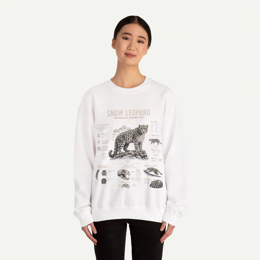 Snow Leopard Anatomy Sweatshirt — Vintage Wildlife Diagram Crewneck