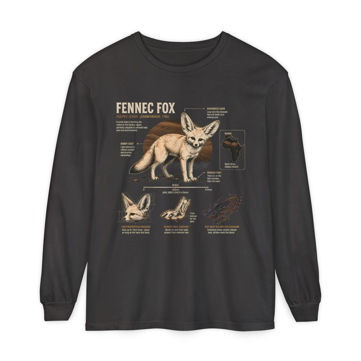Fennec Fox Anatomy Long Sleeve Tee — Wildlife Anatomy Graphic Shirt