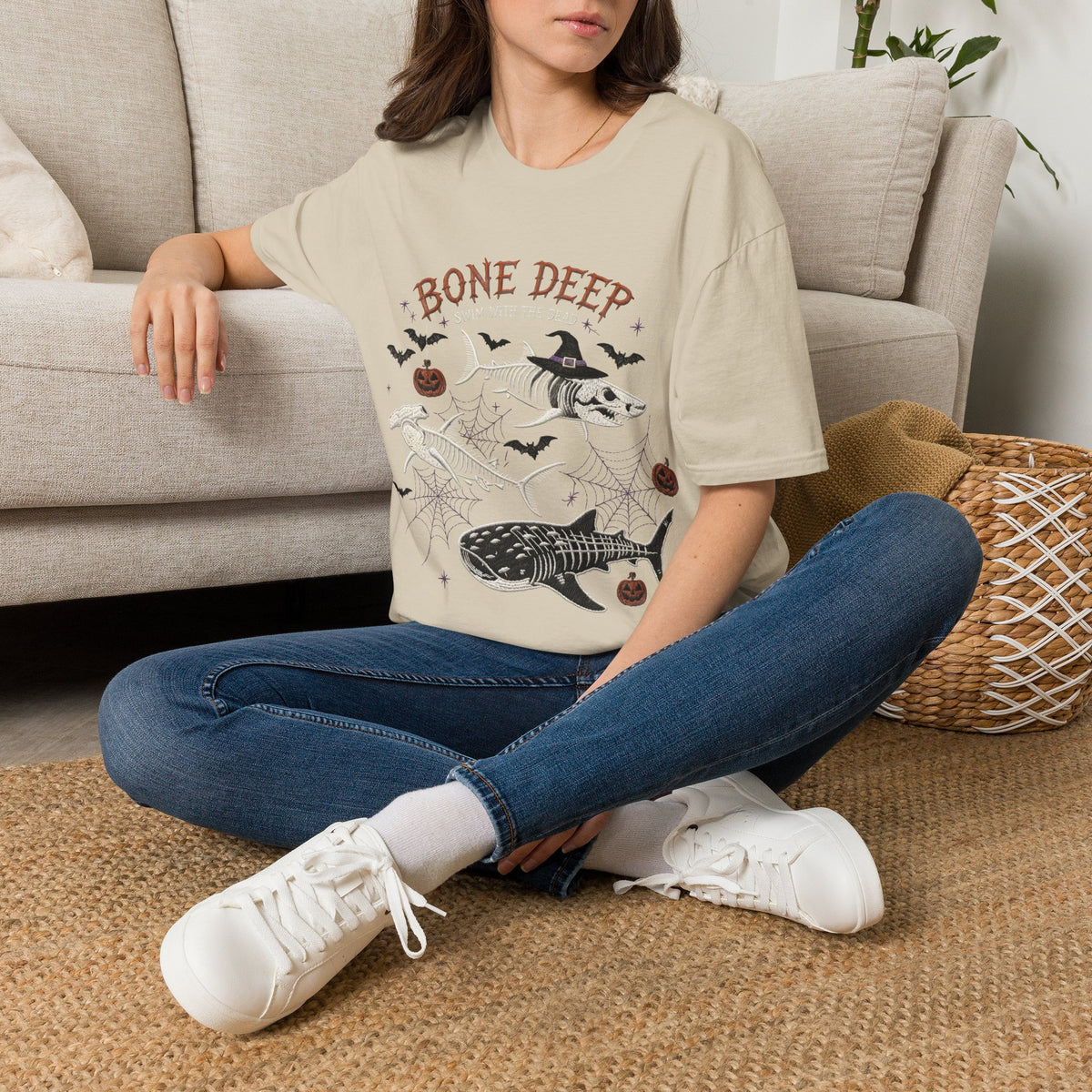 T-Shirt — "Bone Deep" Halloween Fish Skeleton Graphic Tee
