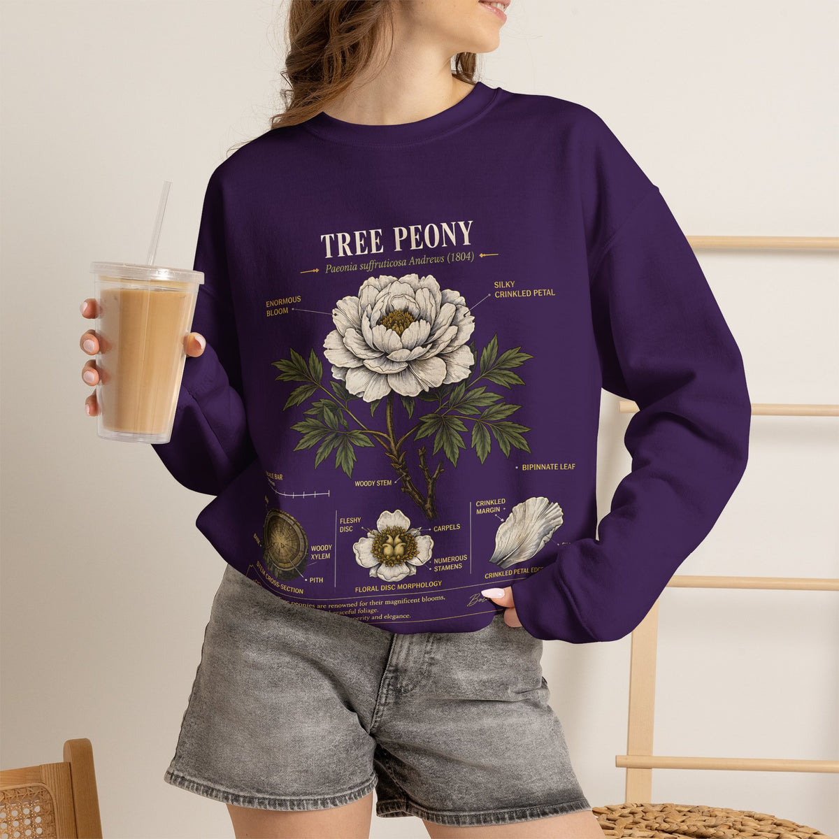 Tree Peony Botanical Sweatshirt — Vintage Flower Anatomy Crewneck