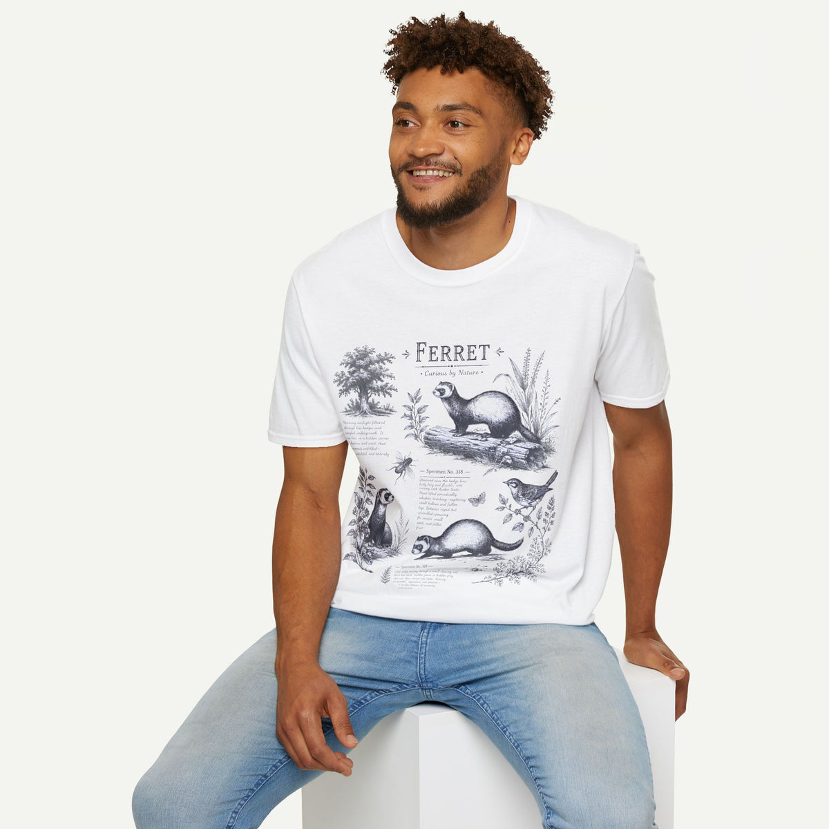 Ferret Vintage Anatomy T-Shirt — Botanical Wildlife Tee
