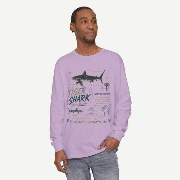 Tiger Shark Graphic Long Sleeve Tee — 'Tiger Shark' Educational Ocean Shirt