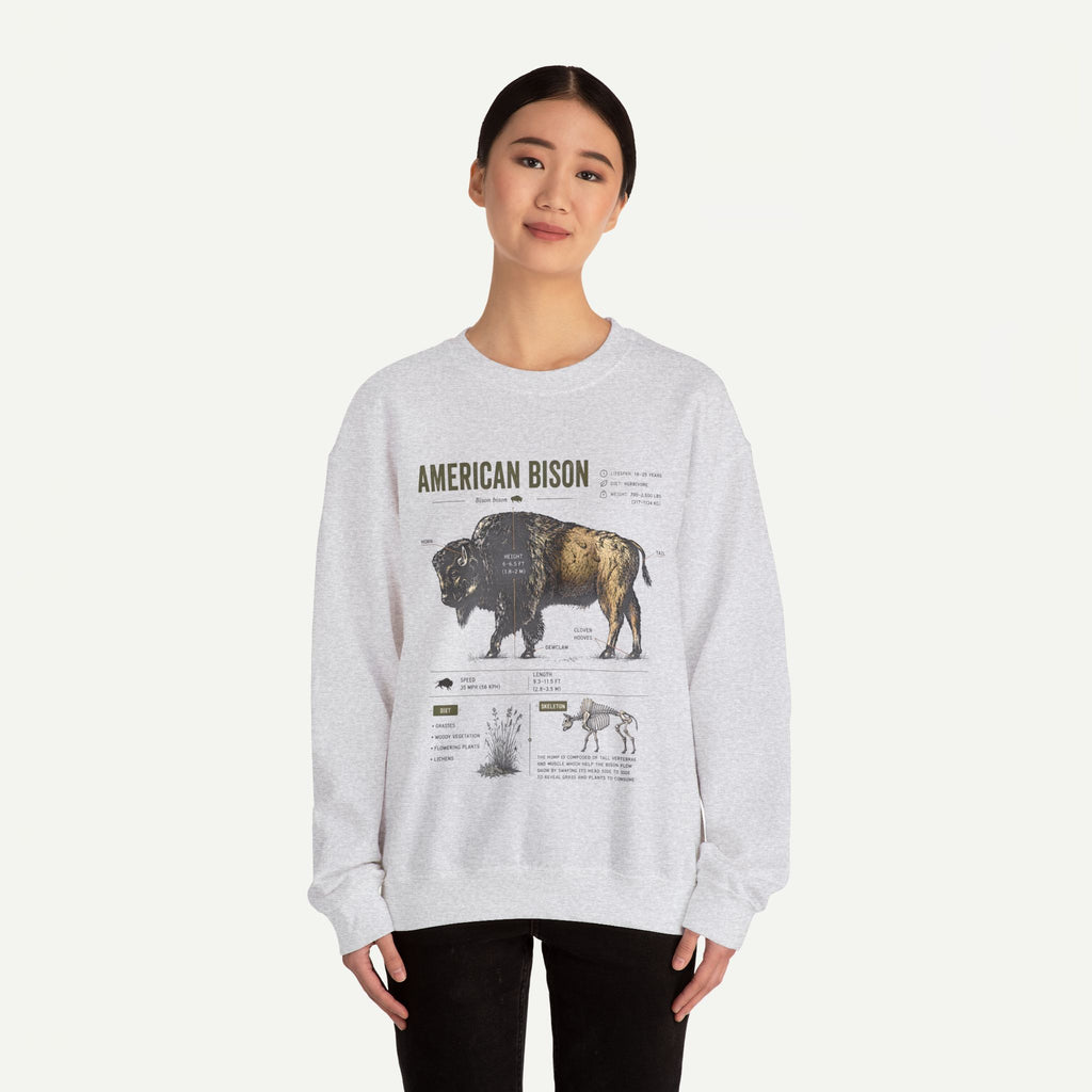 American Bison Anatomy Sweatshirt — Vintage Wildlife Illustration Crewneck