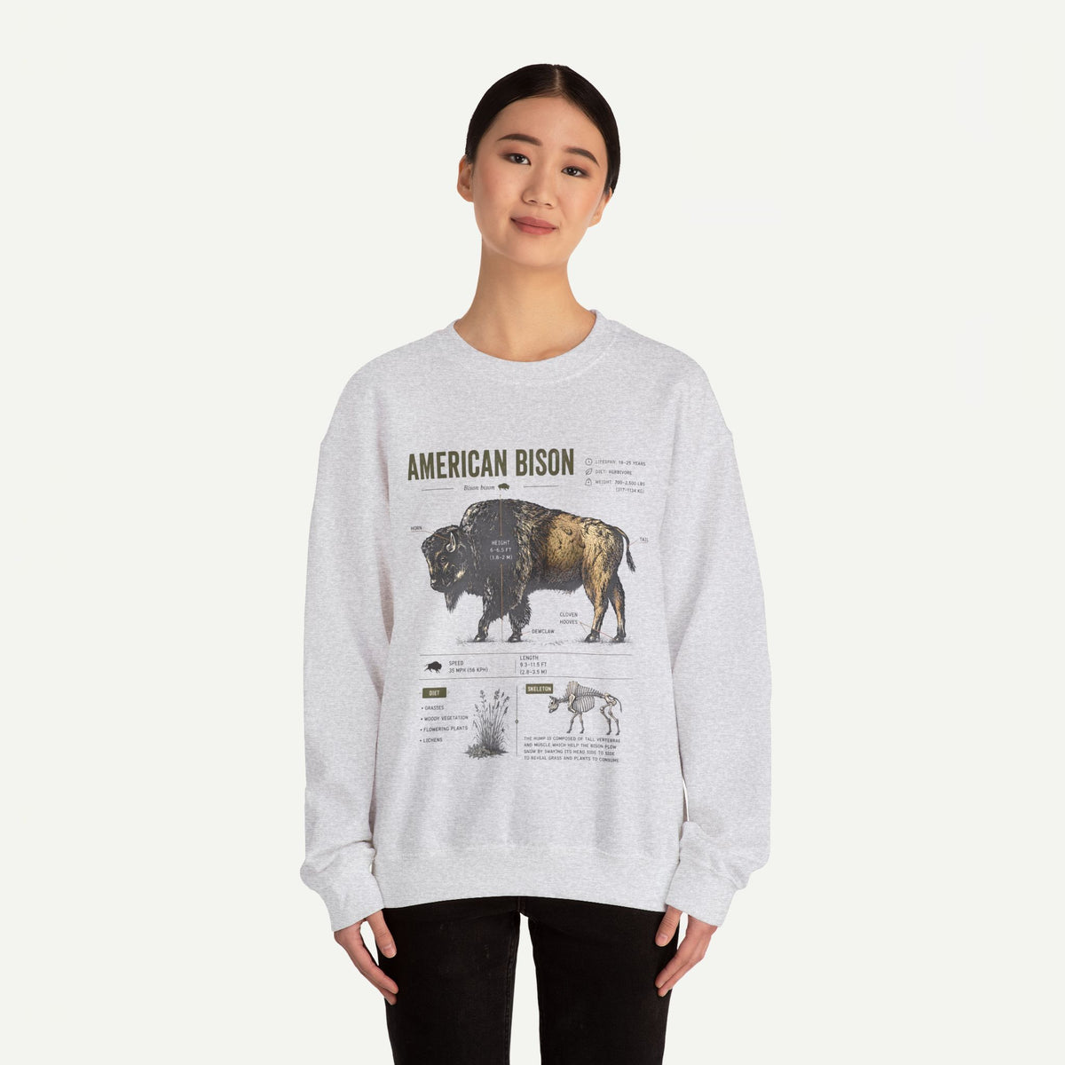 American Bison Anatomy Sweatshirt — Vintage Wildlife Illustration Crewneck