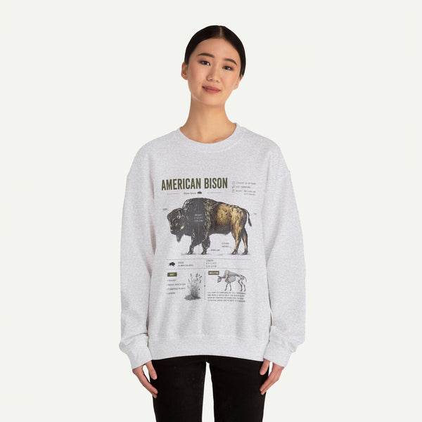 American Bison Anatomy Sweatshirt — Vintage Wildlife Illustration Crewneck