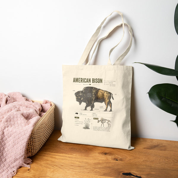 American Bison Anatomy  Canvas Tote Bag – Vintage Wildlife Illustration Eco Shopper