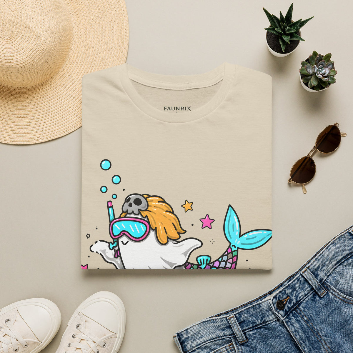 Mermaid Ghost Summerween T-Shirt — Cute Halloween Summer Mashup Tee