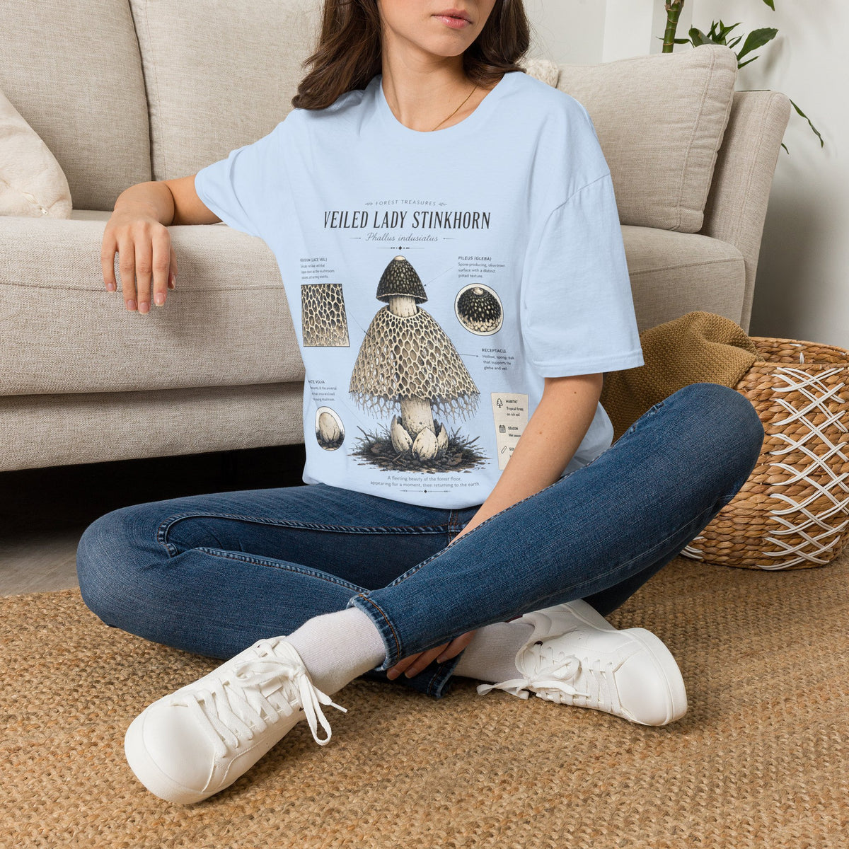 Veiled Lady Stinkhorn Mushroom Tee — Botanical Mycology Anatomy T-Shirt
